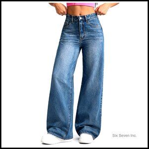 Wide Leg Baggy Jeans Mid Waist Stretch Denim Boyfriend Fit Y2K Streetwear